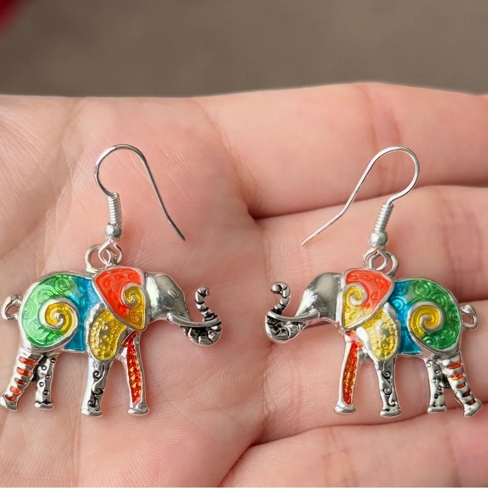 ⚜️🐘 Colorful Elephant Dangle Earrings 🌈